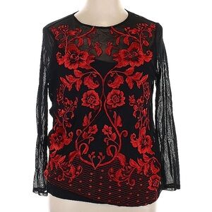 INC International Concepts Elegant Black and Red Floral Lace Top